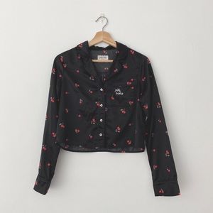 silky cropped button down pajama top